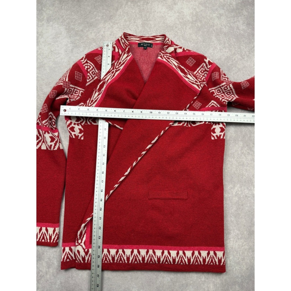 Etro Milano Red White Intarsia Open Front Knit Draped Cardigan Women IT 42/ US 6 - Picture 6 of 15